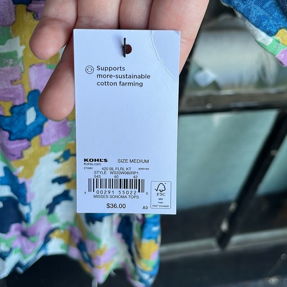 NWT Sonoma - Cotton Geometric Ruffle Colorful Blouse - Size Medium - Picture 6 of 7